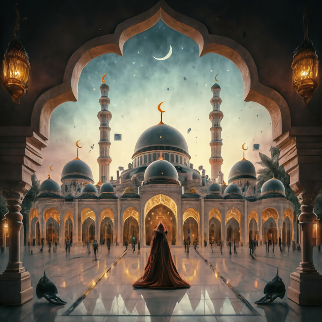 Services de traduction en arabe : La clé du monde arabe 5 Intérieur d'un bâtiment de style arabe avec des personnes debout.