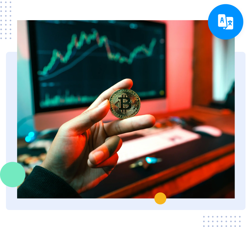 Investisseur Bitcoin analysant les graphiques des prix des actifs numériques pour les besoins de traduction dans le domaine des cryptomonnaies et de la blockchain.