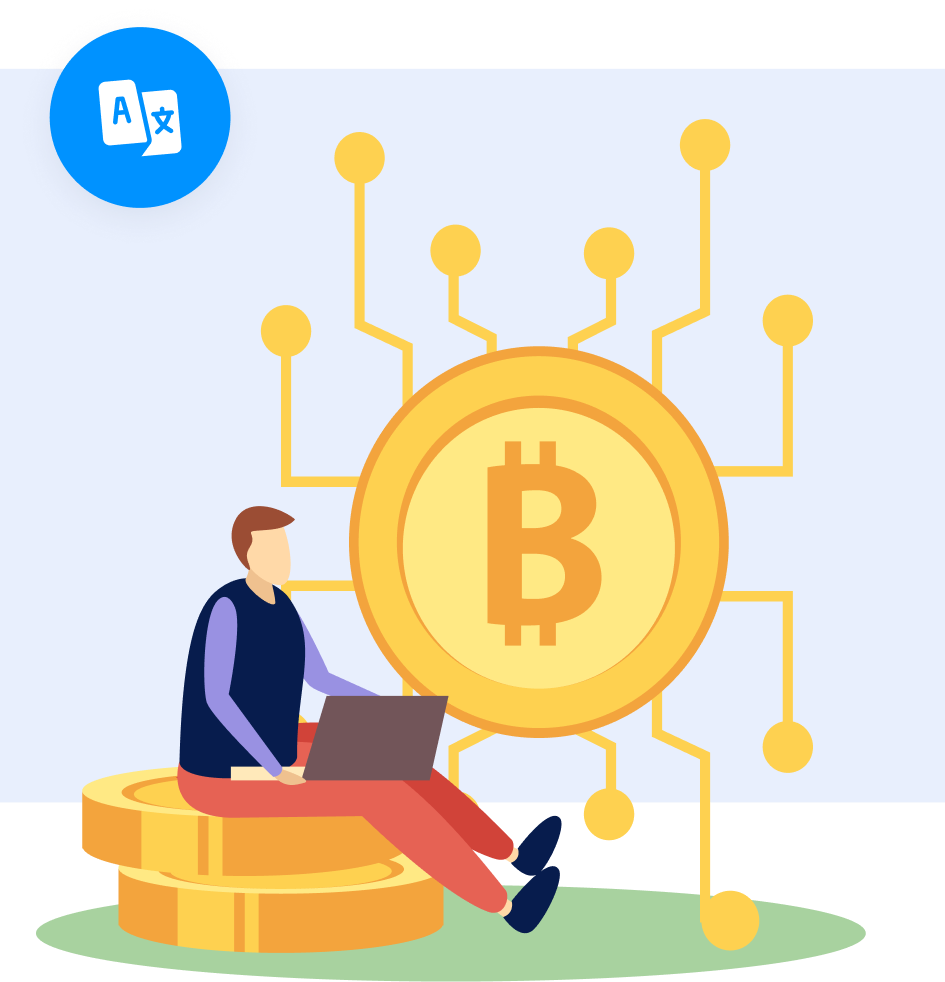 Personne travaillant sur la traduction de contenus cryptographiques avec visualisation du réseau Bitcoin afin de localiser des projets blockchain pour les marchés mondiaux.