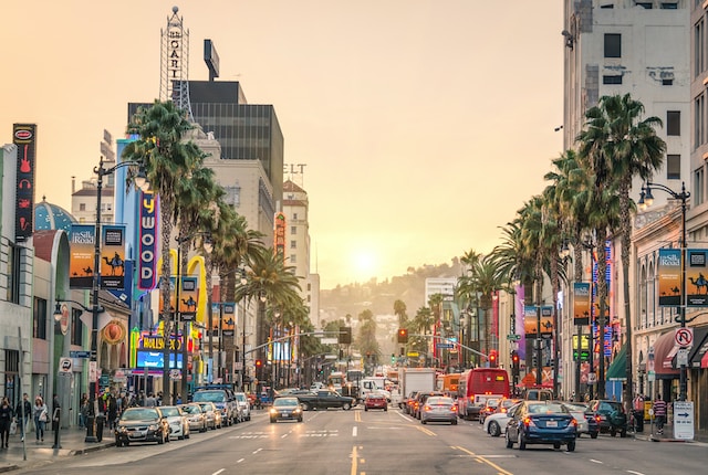 Downtown Los Angeles at sunset.