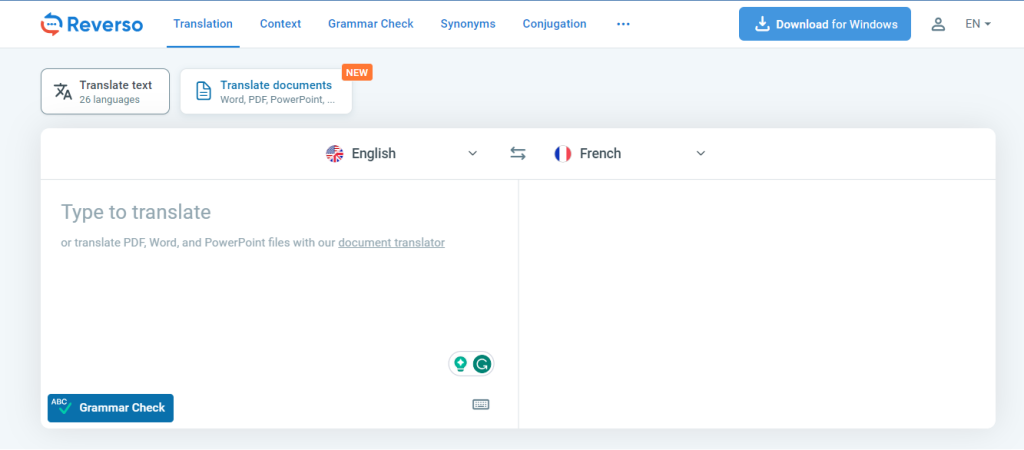 Website Translation Services: Picking One for Your Site 8 Rapid Translate’s screenshot of the Reverso homepage on a desktop browser.