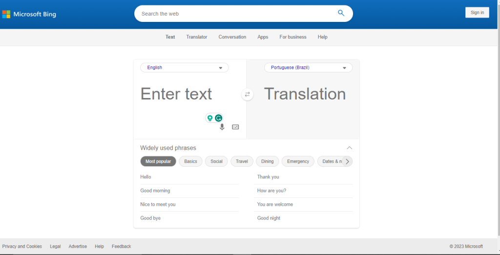 Rapid Translate’s screenshot of the Bing Microsoft Translator page on a desktop browser.
