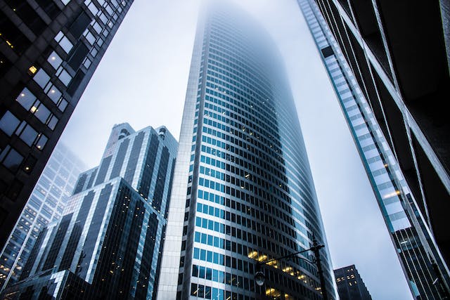 A photograph of several high-rise buildings.