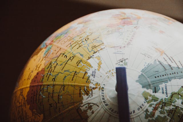 A photo of the top side of a desk globe.

