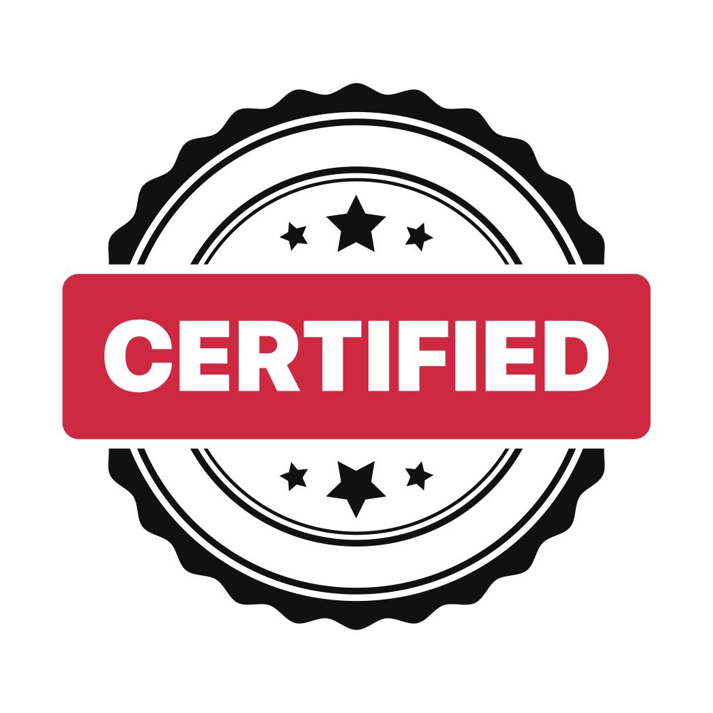 A black and red seal stamp reads “CERTIFIED.”