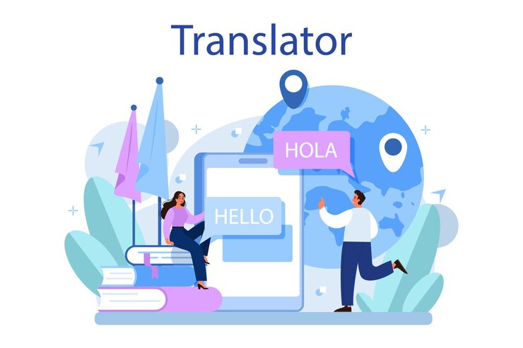 Two people greet themselves in different languages using a Translator.