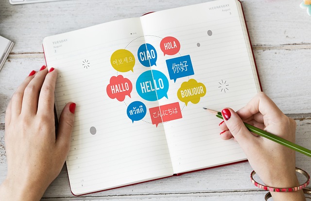 A book with the word “Hello” in different languages. 
