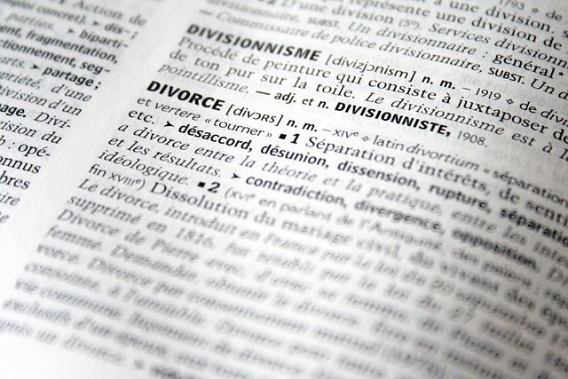 A close-up view of the meaning of divorce in a dictionary.
