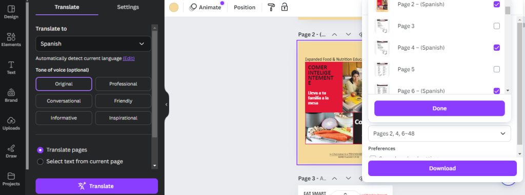 如何翻译 PDF:正确翻译的工具和步骤14 Rapid Translate 的 Canva Translator 仪表盘截图,其中包含桌面上的翻译书籍。