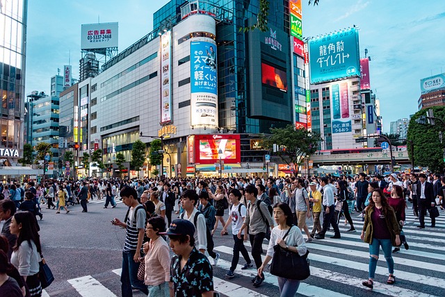 如何成为一名日语翻译:职业指南7 白天,人们穿过日本繁忙道路上的人行道。
